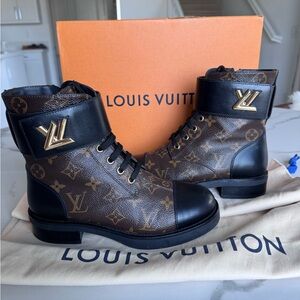 LOUIS VUITTON Calfskin Monogram Wonderland Flat Ranger Boots 36